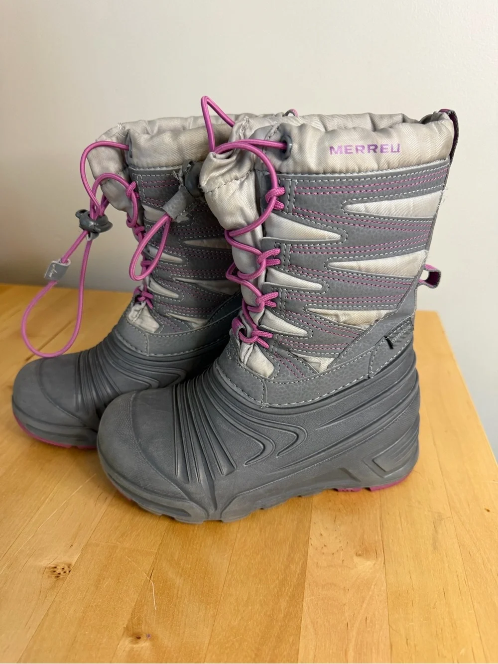 Merrell Kids Gray and Pink Insulated Snow Boots